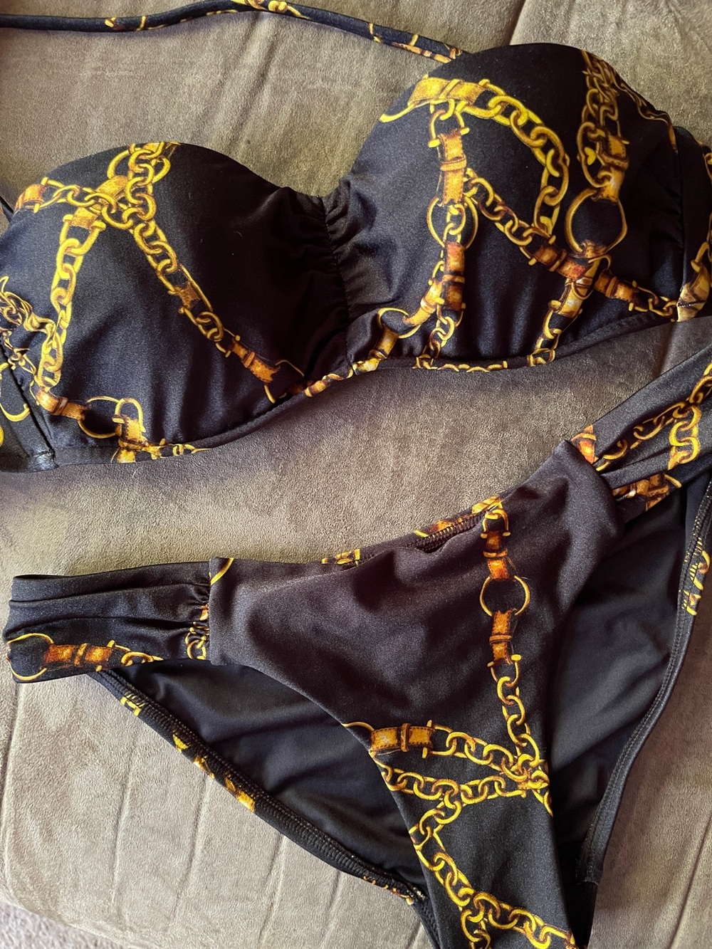 Victoria's Secret Black Bikini with Gold Chain Print